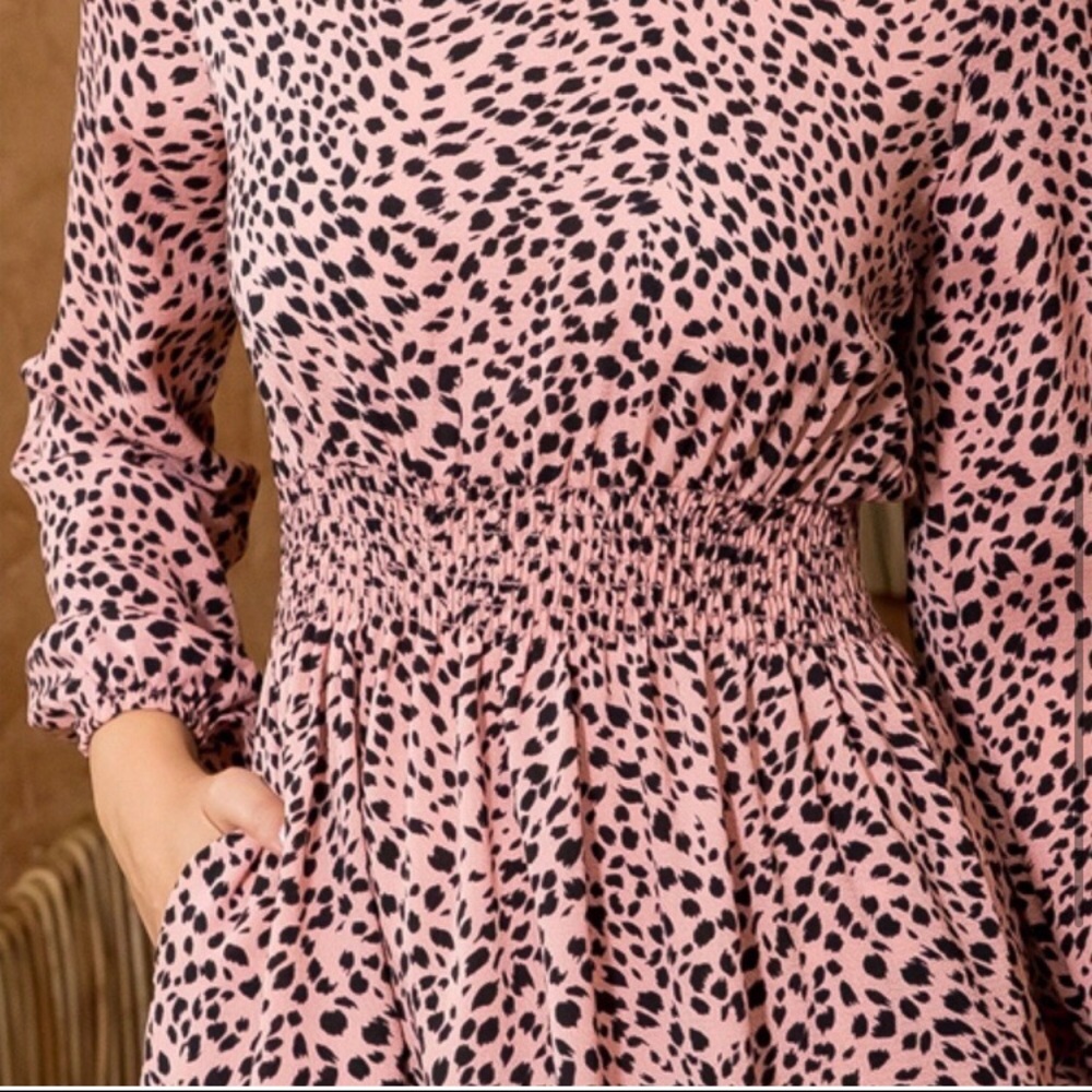LAST ONE: Women’s dusty mauve coral Dalmatian print long sleeve dress - Picture 3 of 3